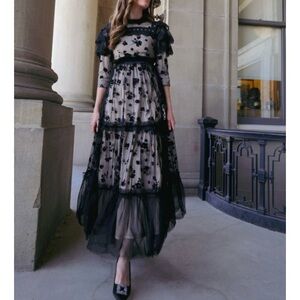 Dainty Jewells Black Floral Lace Overlay Maxi Dress with Nude Tag is